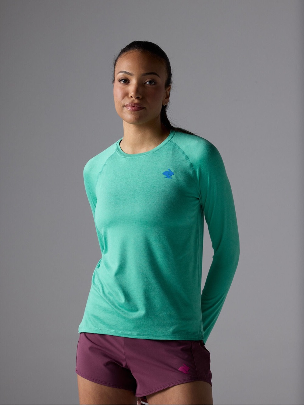 Seafoam Green Long Sleeve Tee with Small Blue Logo